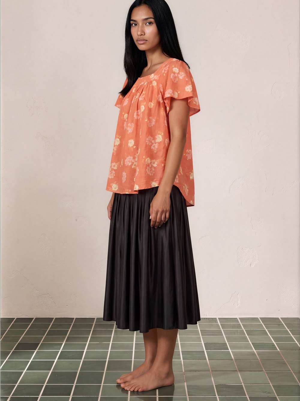Time and Tru Black Pleated Midi Skirt